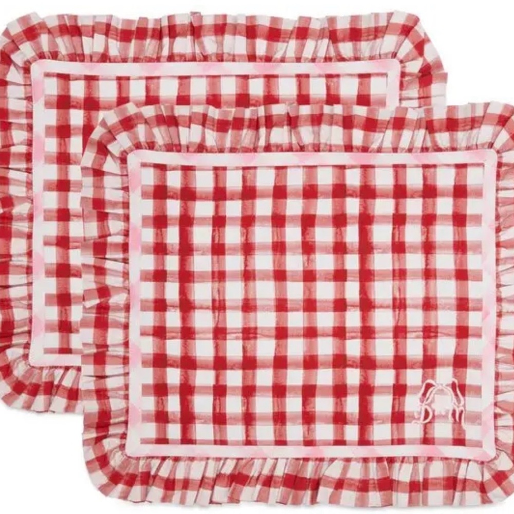 New Damson Madder set of 2 placemats red pink gingham ruffle